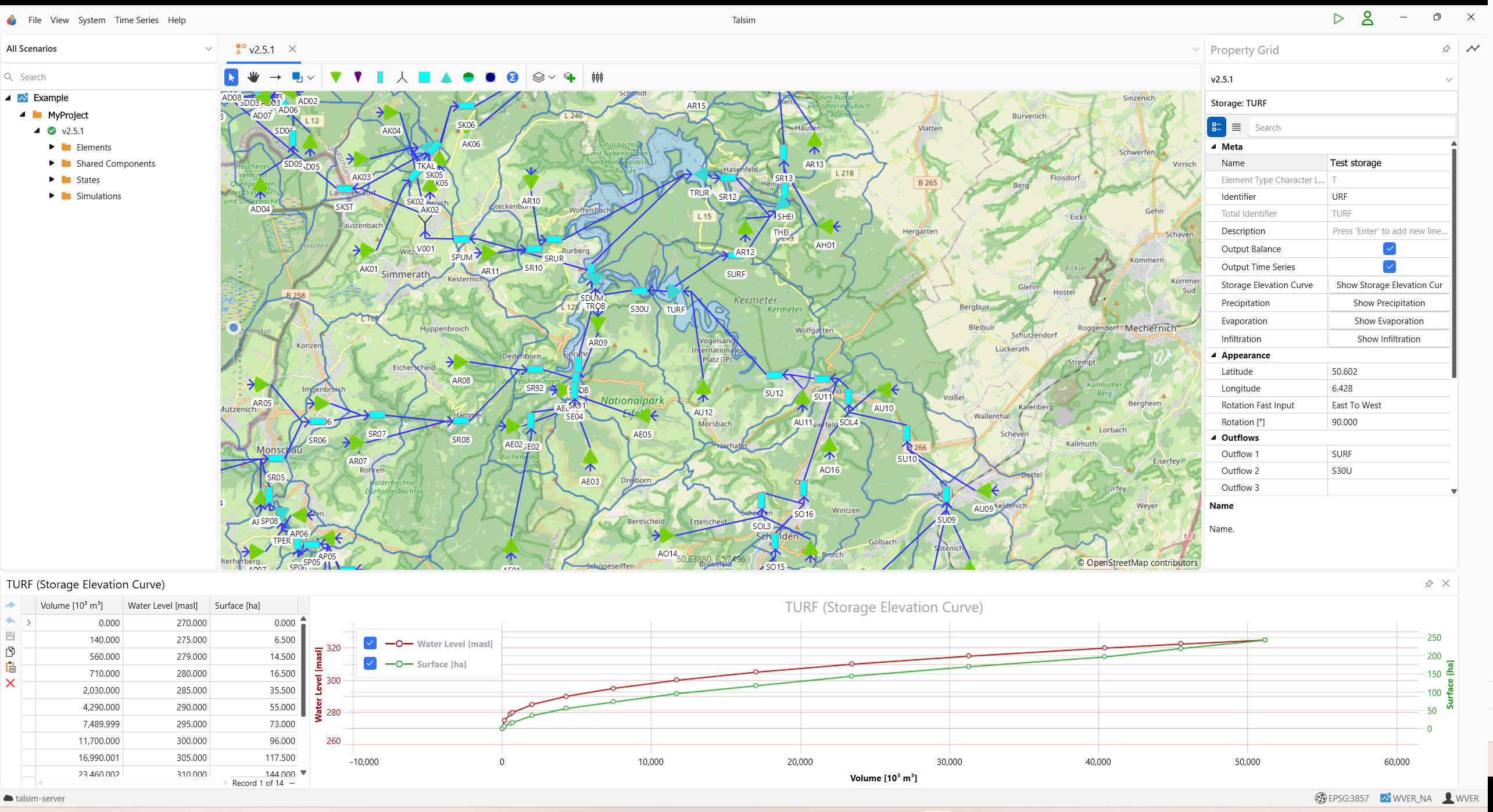 Systemplan eines Flussgebiets in Talsim5