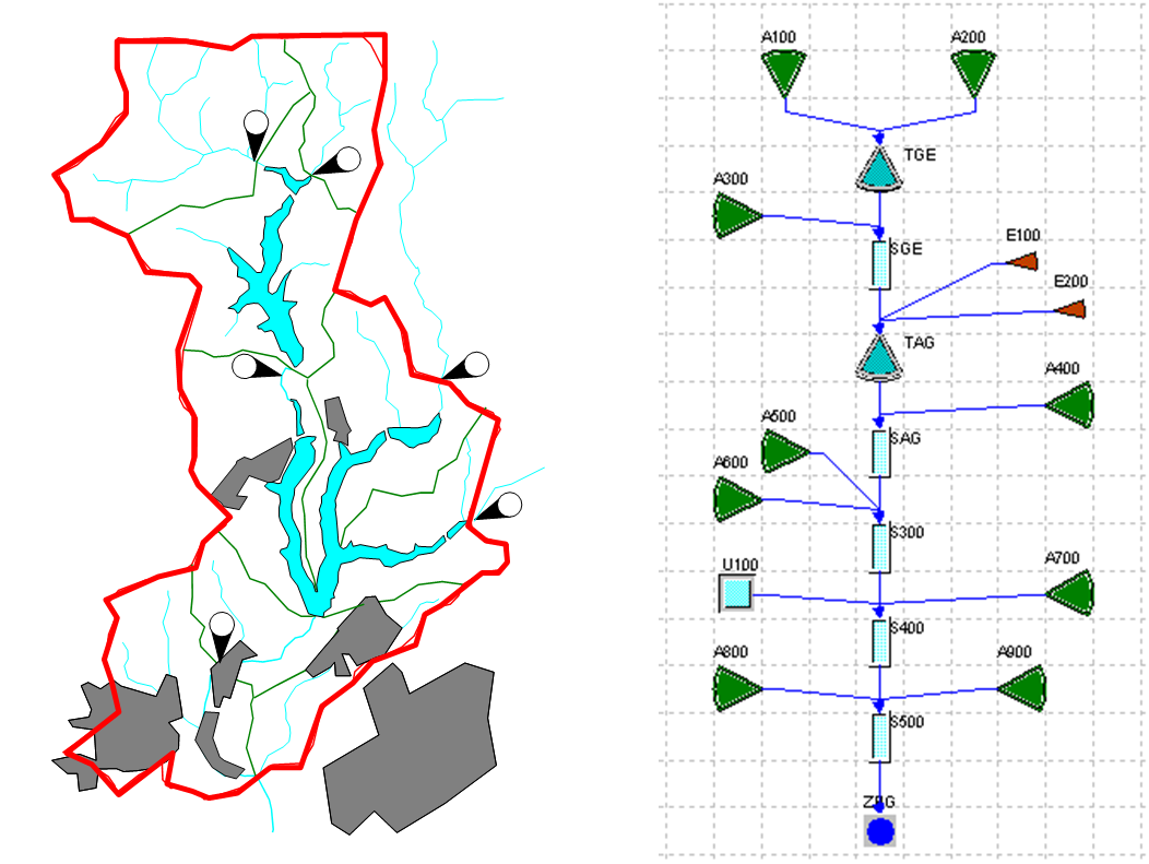 Example for a project area and the abstraction as system plan